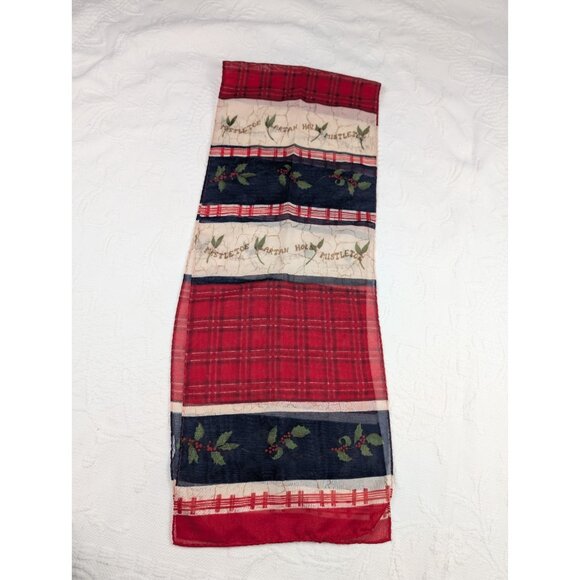Vtg Liz Claiborne Scarf Rectangle Holly Christmas themed sheer 53"x 9.75"  READ - Picture 6 of 9